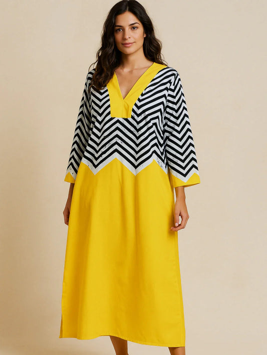Amarillo Y Negro / S CARLA | ELEGANTE VESTIDO GEOMÉTRICO ZYRO