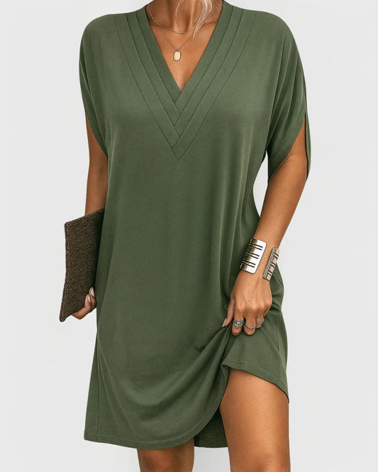 army green / S AFRODITA | VESTIDO ELEGANTE CON CORTE FAVORECEDOR Y ESCOTE EN V ZYRO