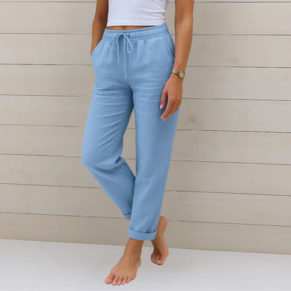 Azul claro / S ELORA | PANTALONES DE LINO TRANSPIRABLE DE PRIMERA CALIDAD ZYRO