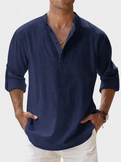 Azul marino / S NERO | CAMISA DE LINO TRANSPIRABLE DE ALTA CALIDAD ZYRO
