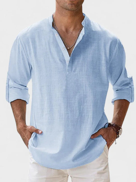 Azul / S NERO | CAMISA DE LINO TRANSPIRABLE DE ALTA CALIDAD ZYRO