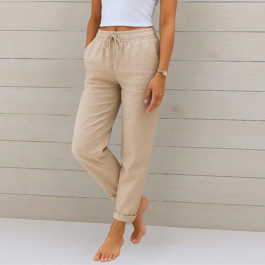 Beige / S ELORA | PANTALONES DE LINO TRANSPIRABLE DE PRIMERA CALIDAD ZYRO
