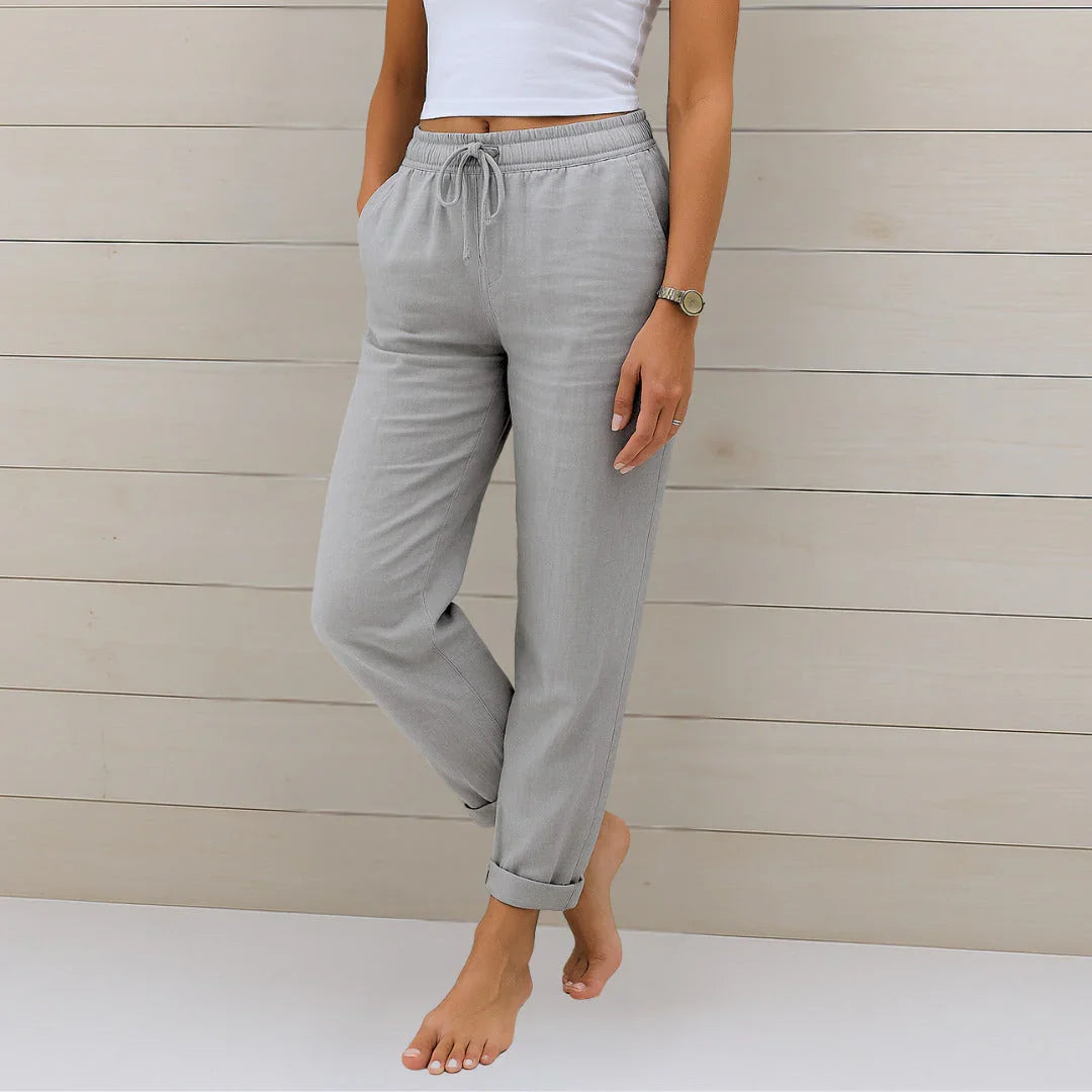 Gris / S ELORA | PANTALONES DE LINO TRANSPIRABLE DE PRIMERA CALIDAD ZYRO