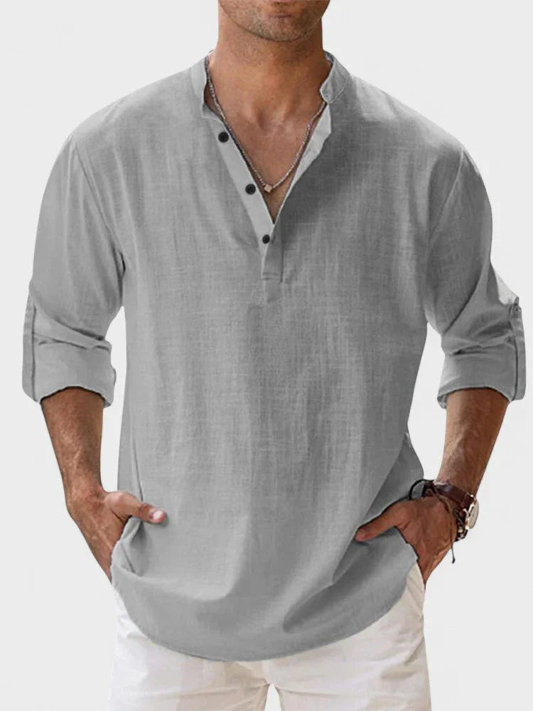 Gris / S NERO | CAMISA DE LINO TRANSPIRABLE DE ALTA CALIDAD ZYRO
