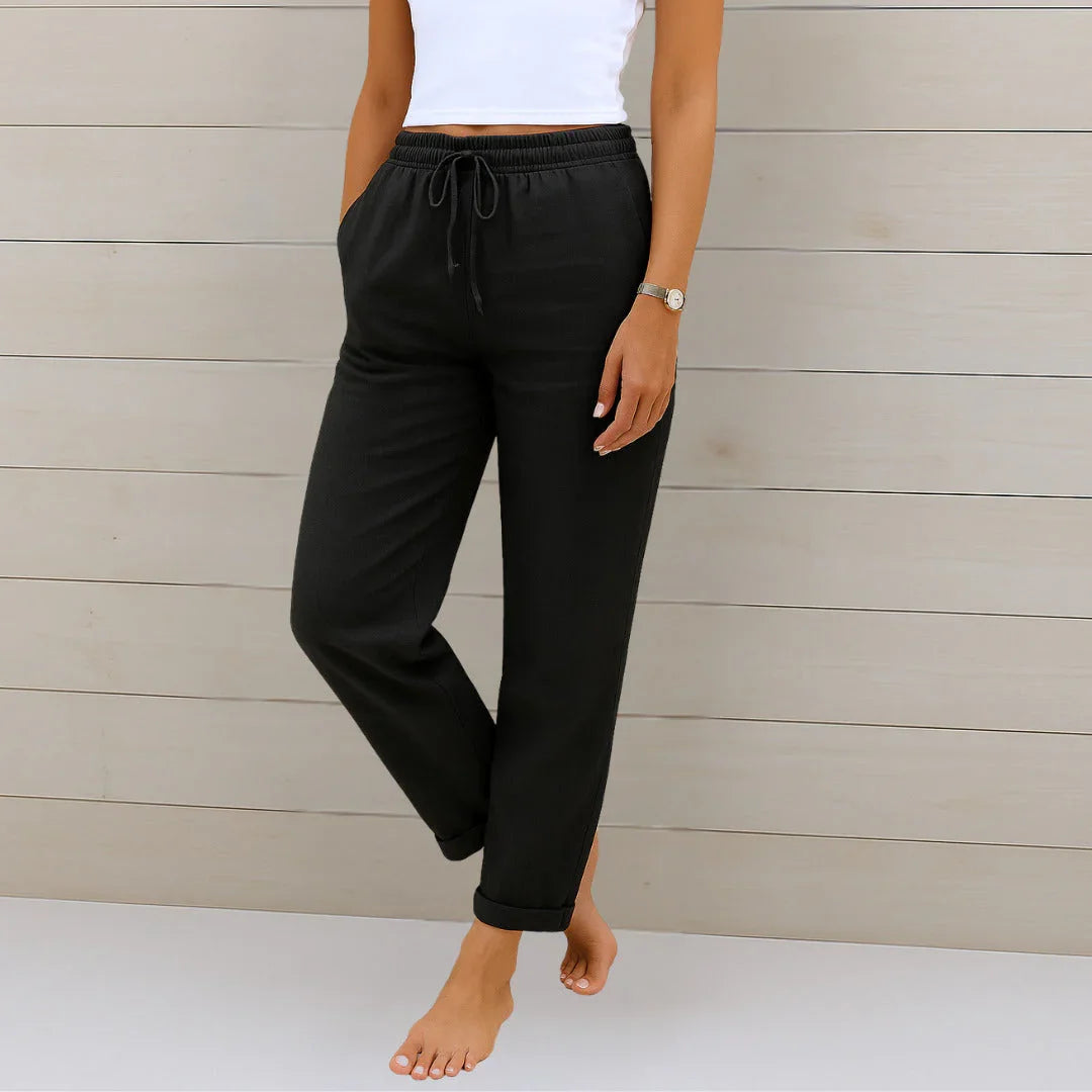 Negro / S ELORA | PANTALONES DE LINO TRANSPIRABLE DE PRIMERA CALIDAD ZYRO