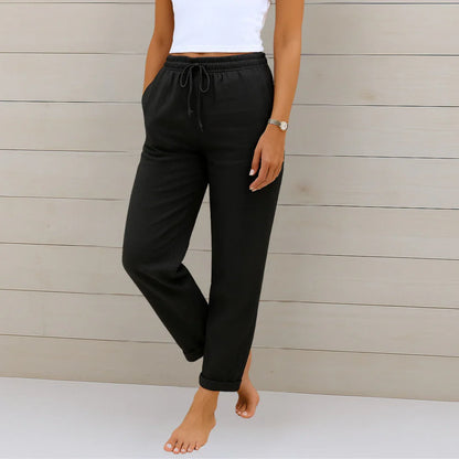 Negro / S ELORA | PANTALONES DE LINO TRANSPIRABLE DE PRIMERA CALIDAD ZYRO
