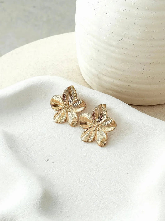 S1-2pcs-golden PENDIENTES FLORALES CON BAÑO DE ORO ZYRO