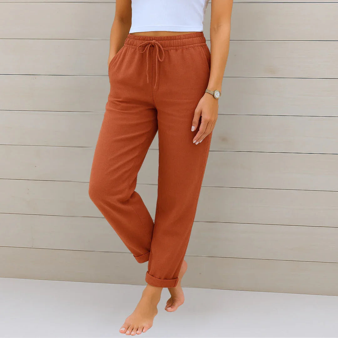 Terracota / S ELORA | PANTALONES DE LINO TRANSPIRABLE DE PRIMERA CALIDAD ZYRO