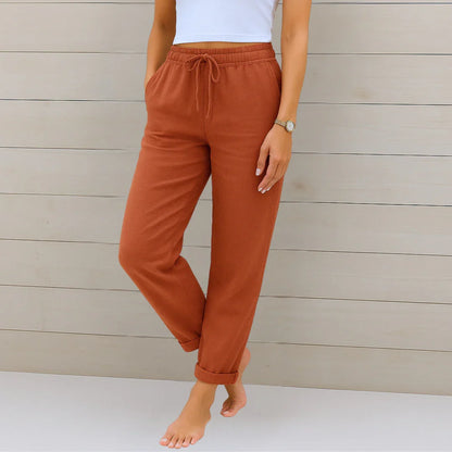Terracota / S ELORA | PANTALONES DE LINO TRANSPIRABLE DE PRIMERA CALIDAD ZYRO
