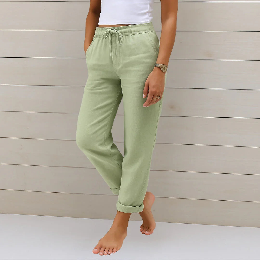 Verde claro / S ELORA | PANTALONES DE LINO TRANSPIRABLE DE PRIMERA CALIDAD ZYRO
