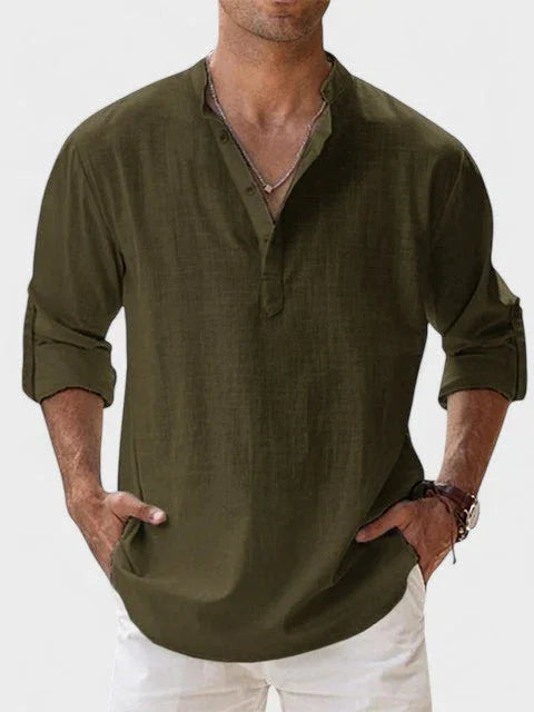 Verde oscuro / S NERO | CAMISA DE LINO TRANSPIRABLE DE ALTA CALIDAD ZYRO