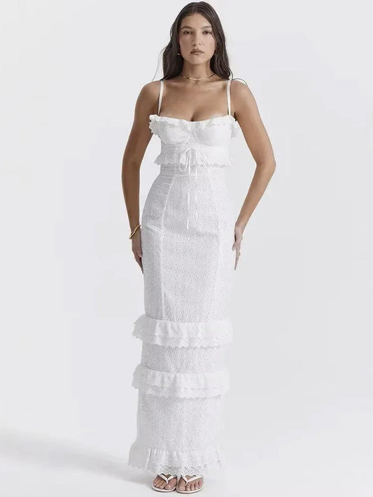 white / M SELENE | VESTIDO LARGO SUEÑO BORDADO LACE ZYRO
